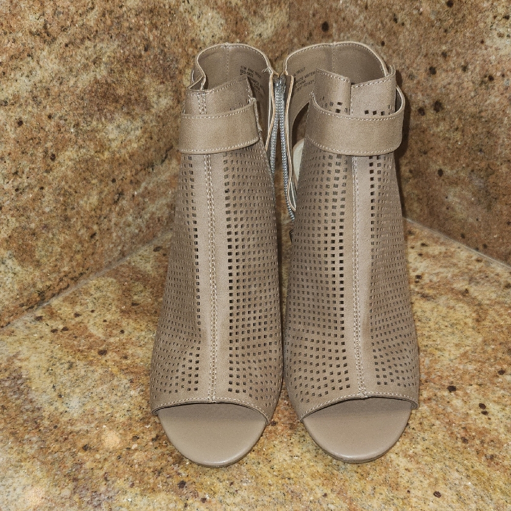Elegant Taupe Peep-Toe Ankle Booties